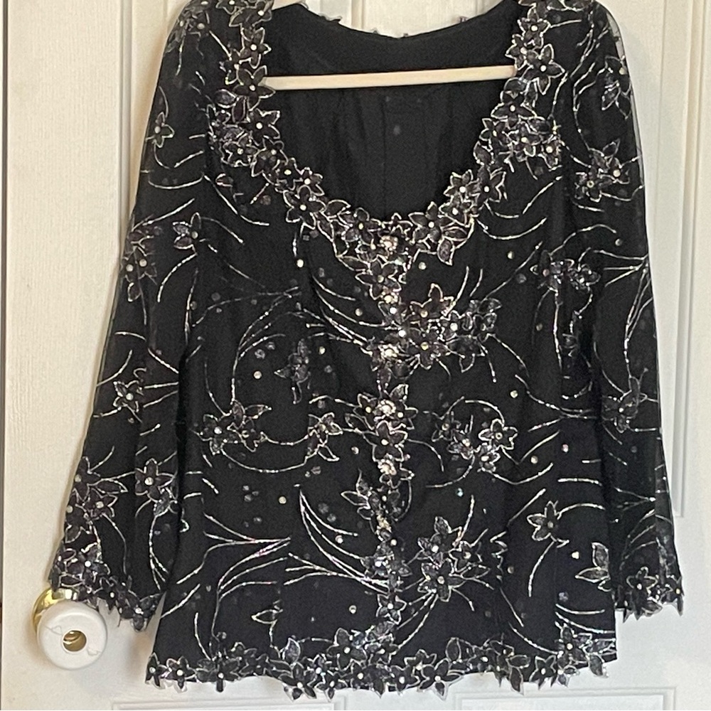 Vintage 80s Sparkle Floral Blouse